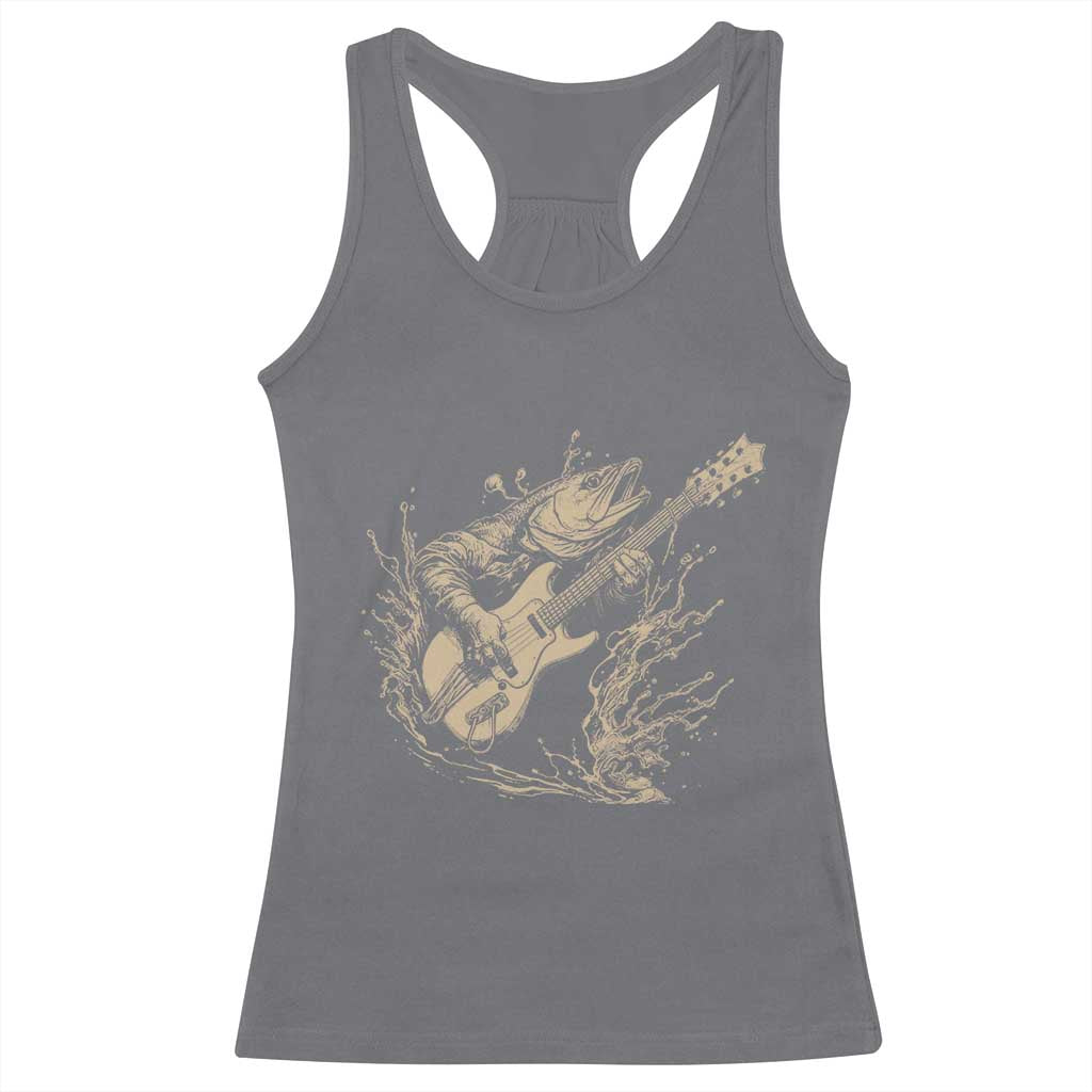 Vintage Trout Playing Guitar Racerback Tank Top Funny Fishing Musician Gift