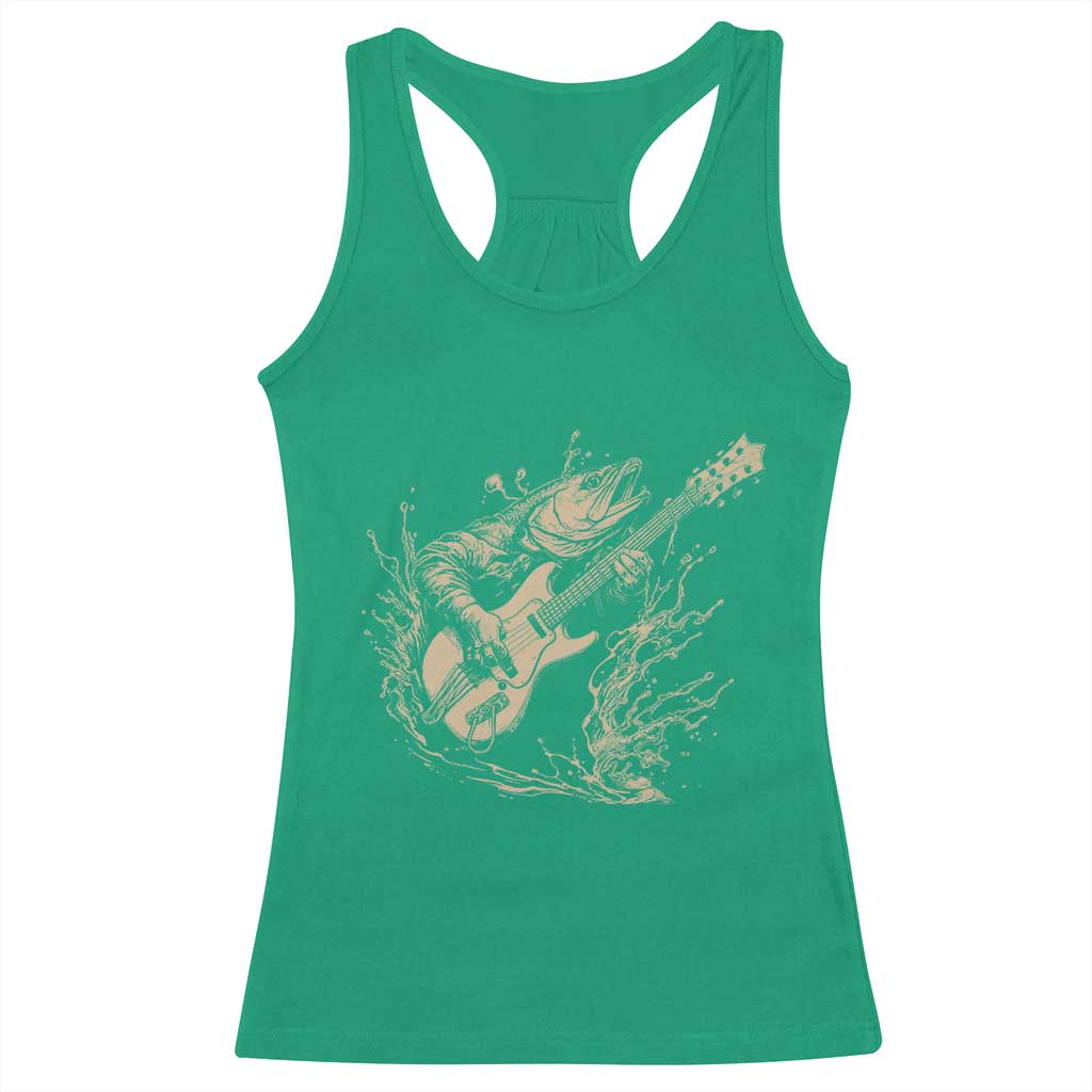 Vintage Trout Playing Guitar Racerback Tank Top Funny Fishing Musician Gift