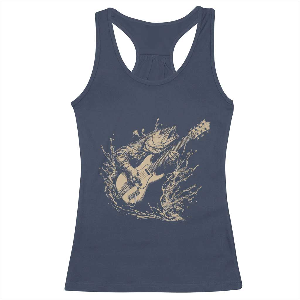 Vintage Trout Playing Guitar Racerback Tank Top Funny Fishing Musician Gift