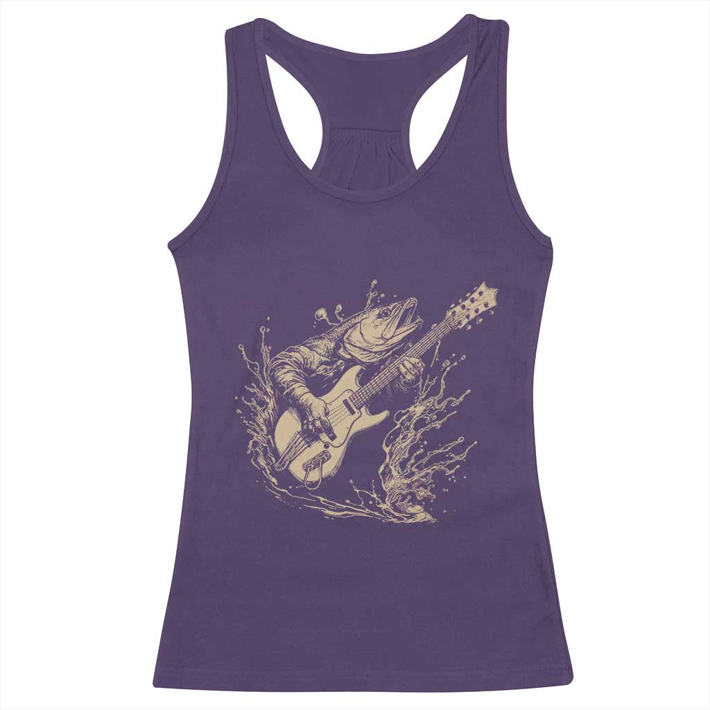 Vintage Trout Playing Guitar Racerback Tank Top Funny Fishing Musician Gift