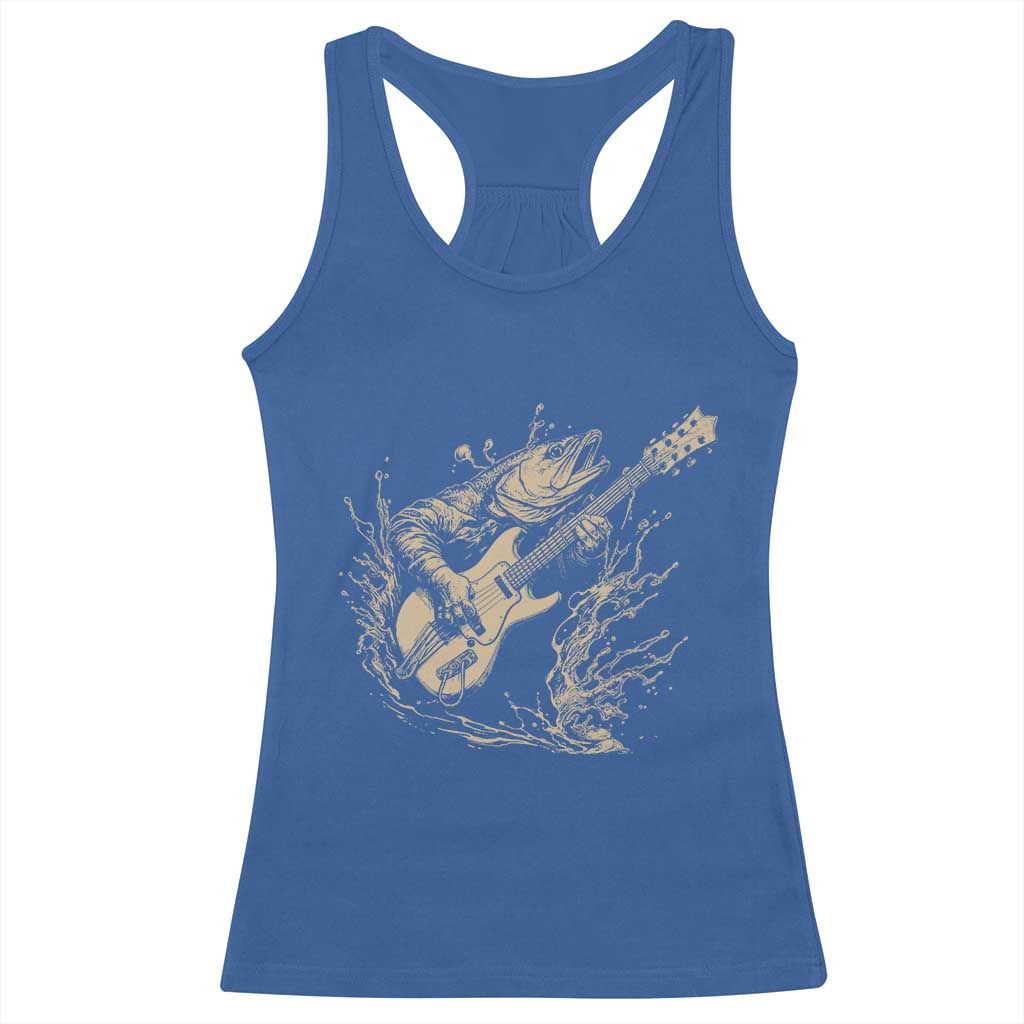 Vintage Trout Playing Guitar Racerback Tank Top Funny Fishing Musician Gift