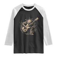 Vintage Trout Playing Guitar Raglan Shirt Funny Fishing Musician Gift