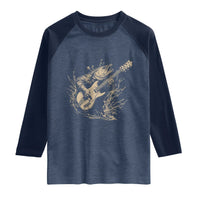 Vintage Trout Playing Guitar Raglan Shirt Funny Fishing Musician Gift