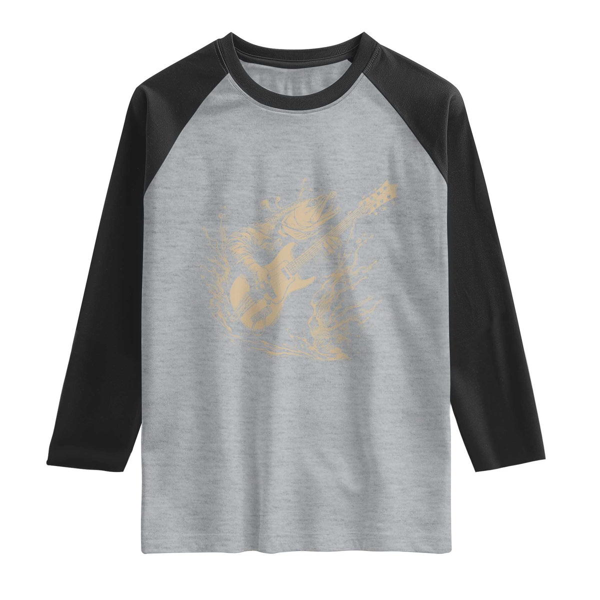 Vintage Trout Playing Guitar Raglan Shirt Funny Fishing Musician Gift