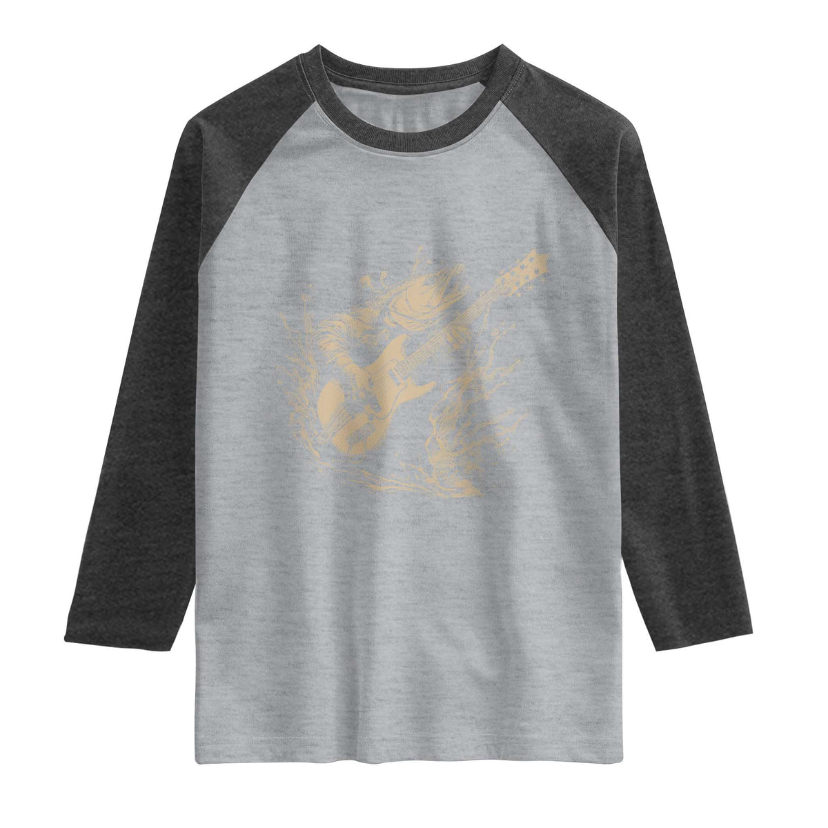 Vintage Trout Playing Guitar Raglan Shirt Funny Fishing Musician Gift