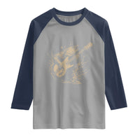 Vintage Trout Playing Guitar Raglan Shirt Funny Fishing Musician Gift