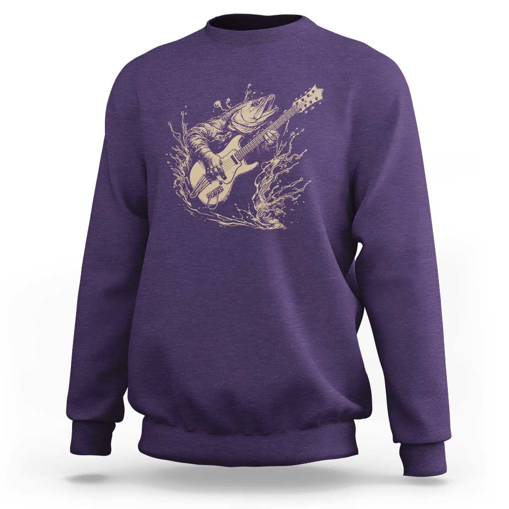 Vintage Trout Playing Guitar Sweatshirt Funny Fishing Musician Gift