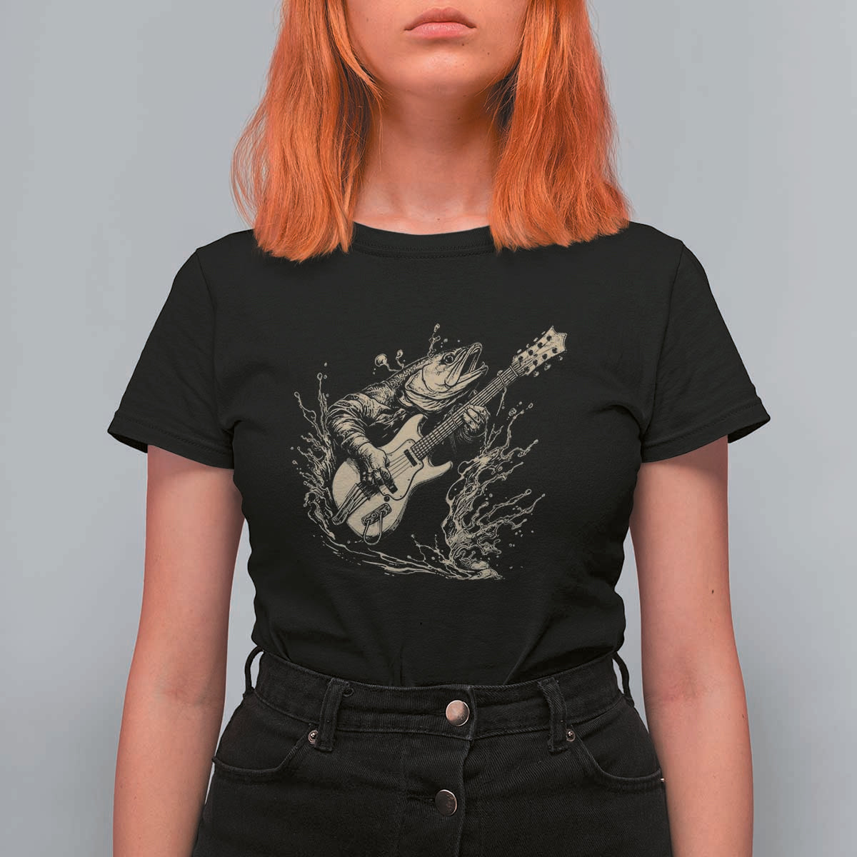 Vintage Trout Playing Guitar T Shirt For Women Funny Fishing Musician Gift