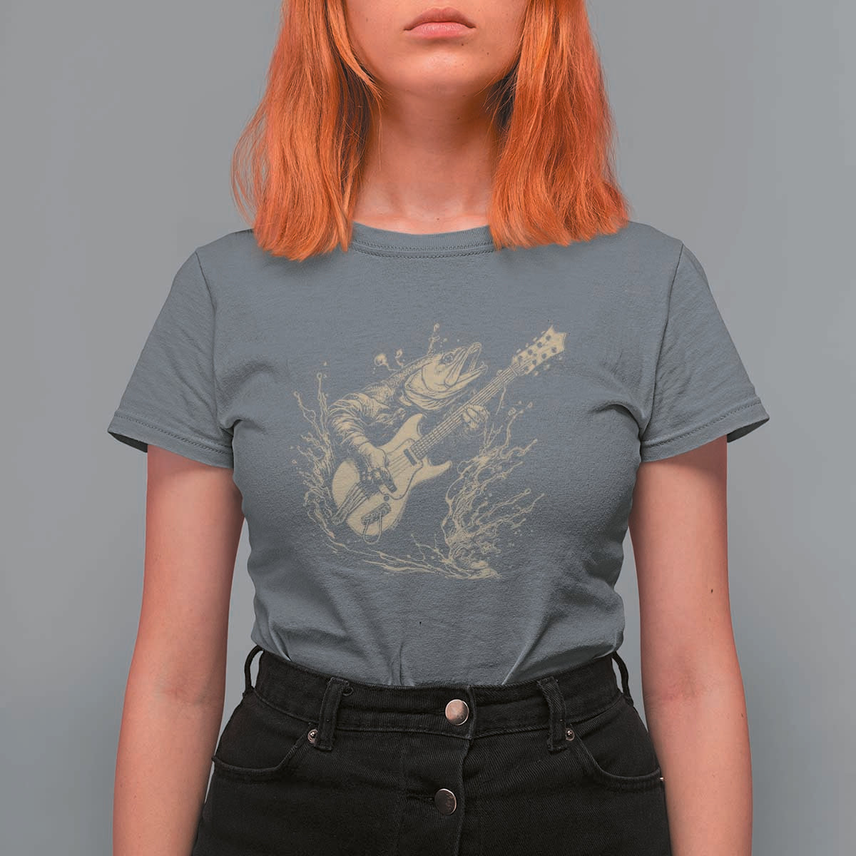 Vintage Trout Playing Guitar T Shirt For Women Funny Fishing Musician Gift