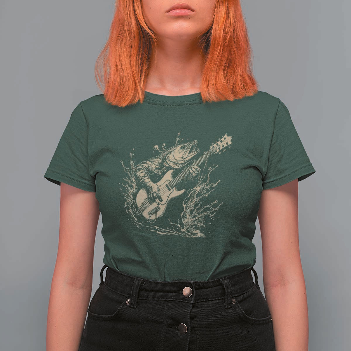 Vintage Trout Playing Guitar T Shirt For Women Funny Fishing Musician Gift