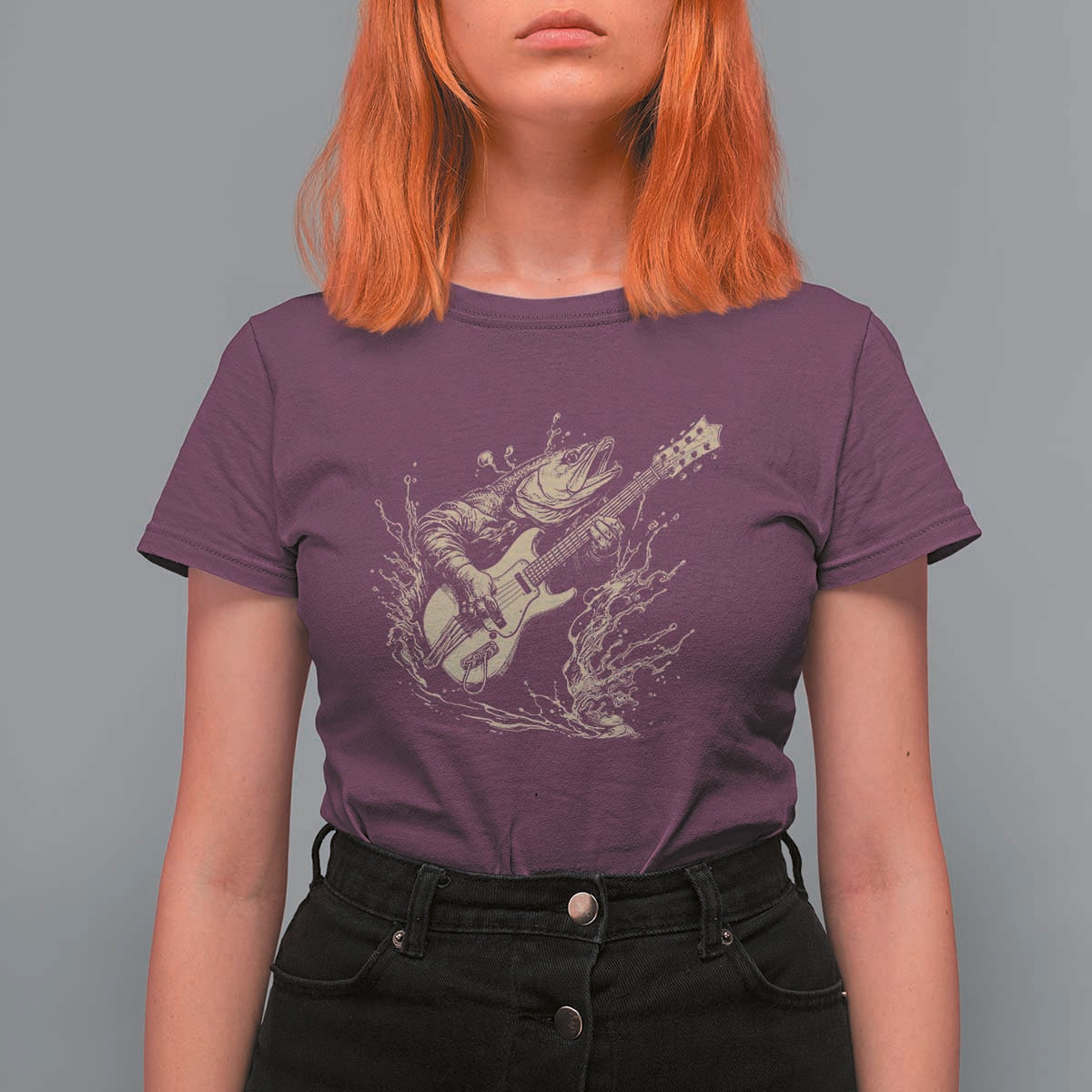 Vintage Trout Playing Guitar T Shirt For Women Funny Fishing Musician Gift