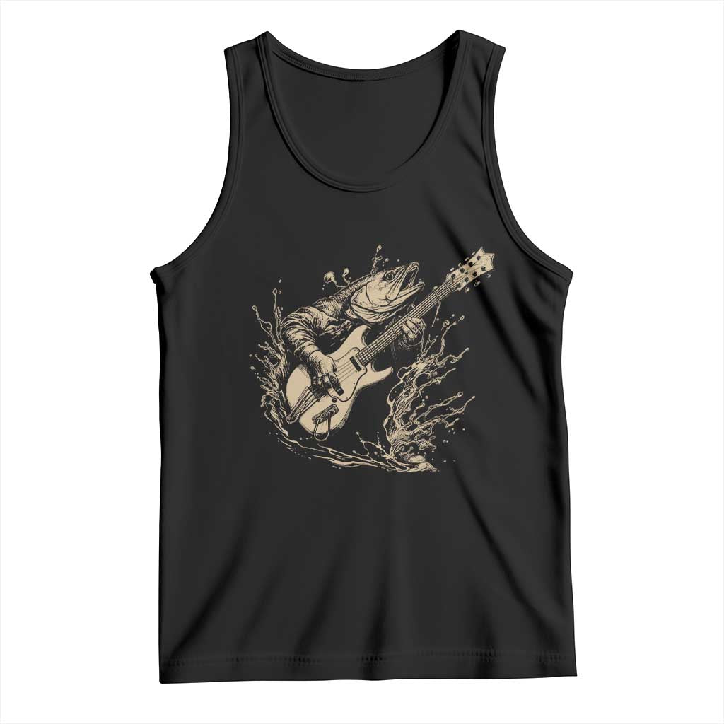 Vintage Trout Playing Guitar Tank Top Funny Fishing Musician Gift