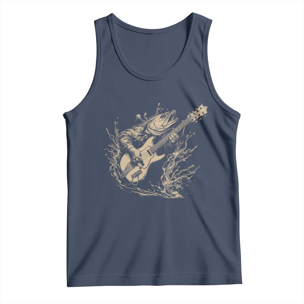 Vintage Trout Playing Guitar Tank Top Funny Fishing Musician Gift