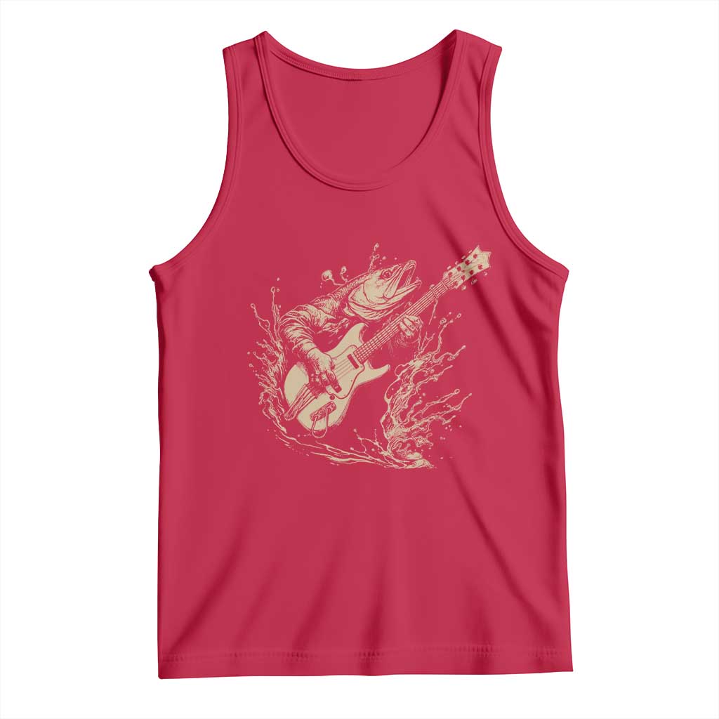 Vintage Trout Playing Guitar Tank Top Funny Fishing Musician Gift