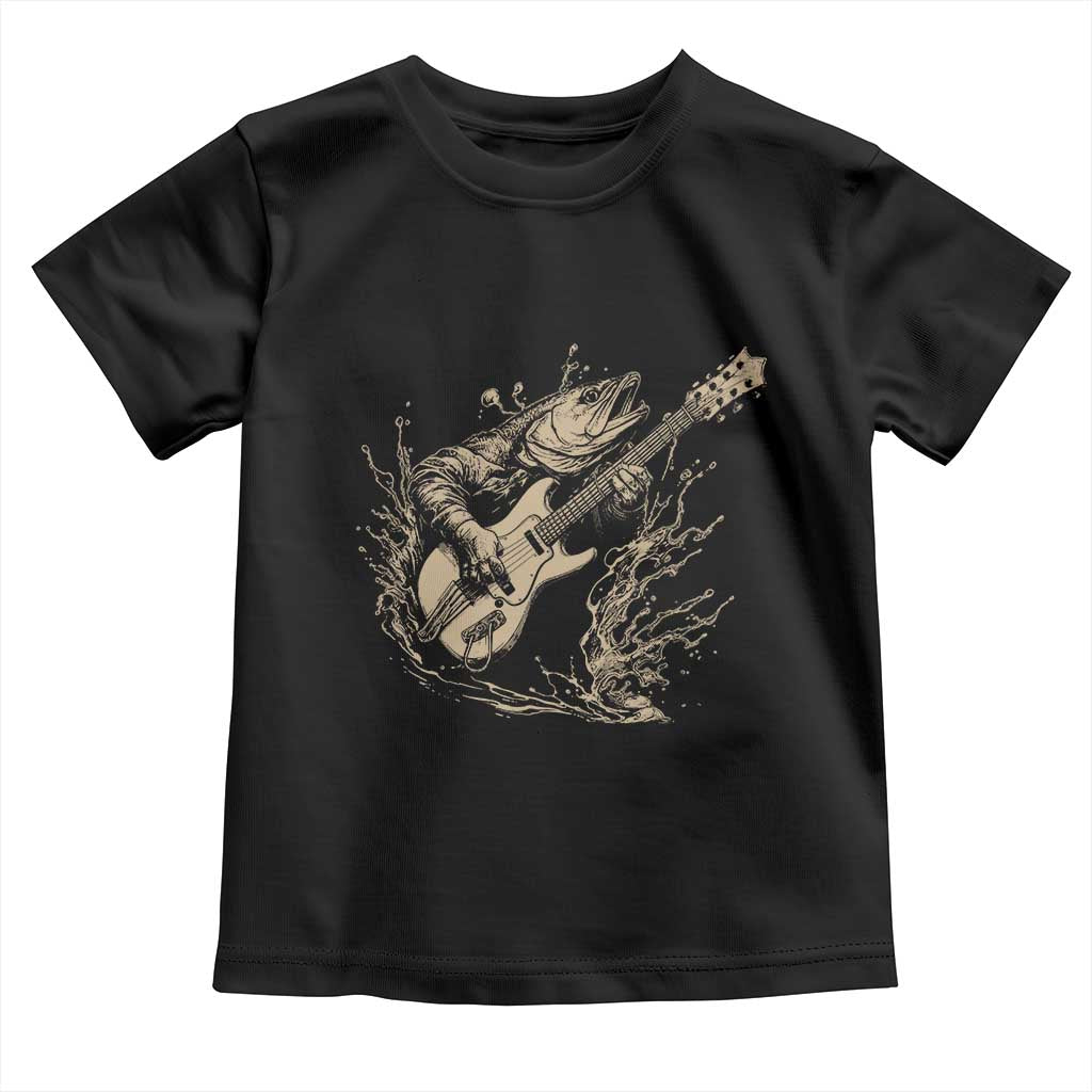 Vintage Trout Playing Guitar Toddler T Shirt Funny Fishing Musician Gift