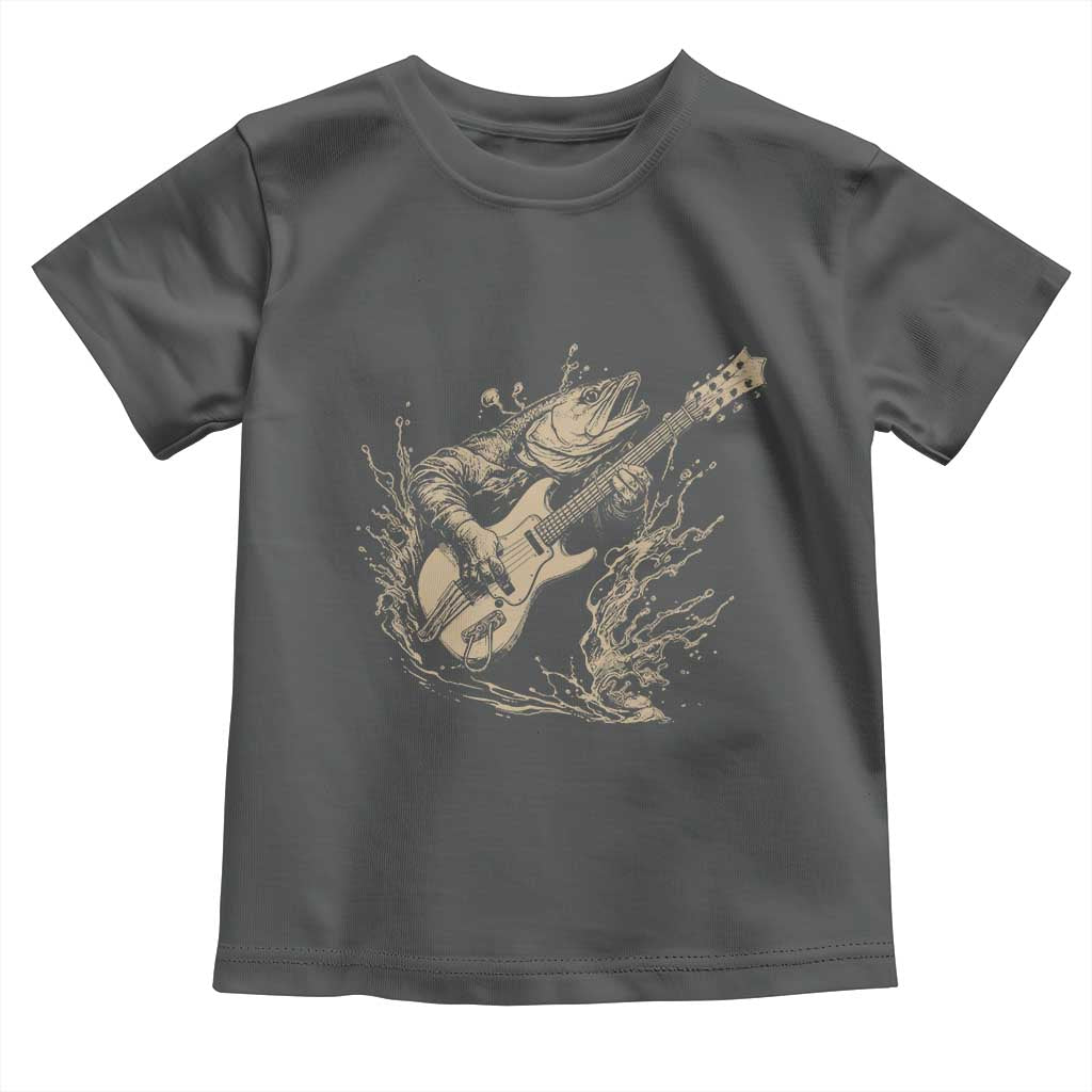Vintage Trout Playing Guitar Toddler T Shirt Funny Fishing Musician Gift