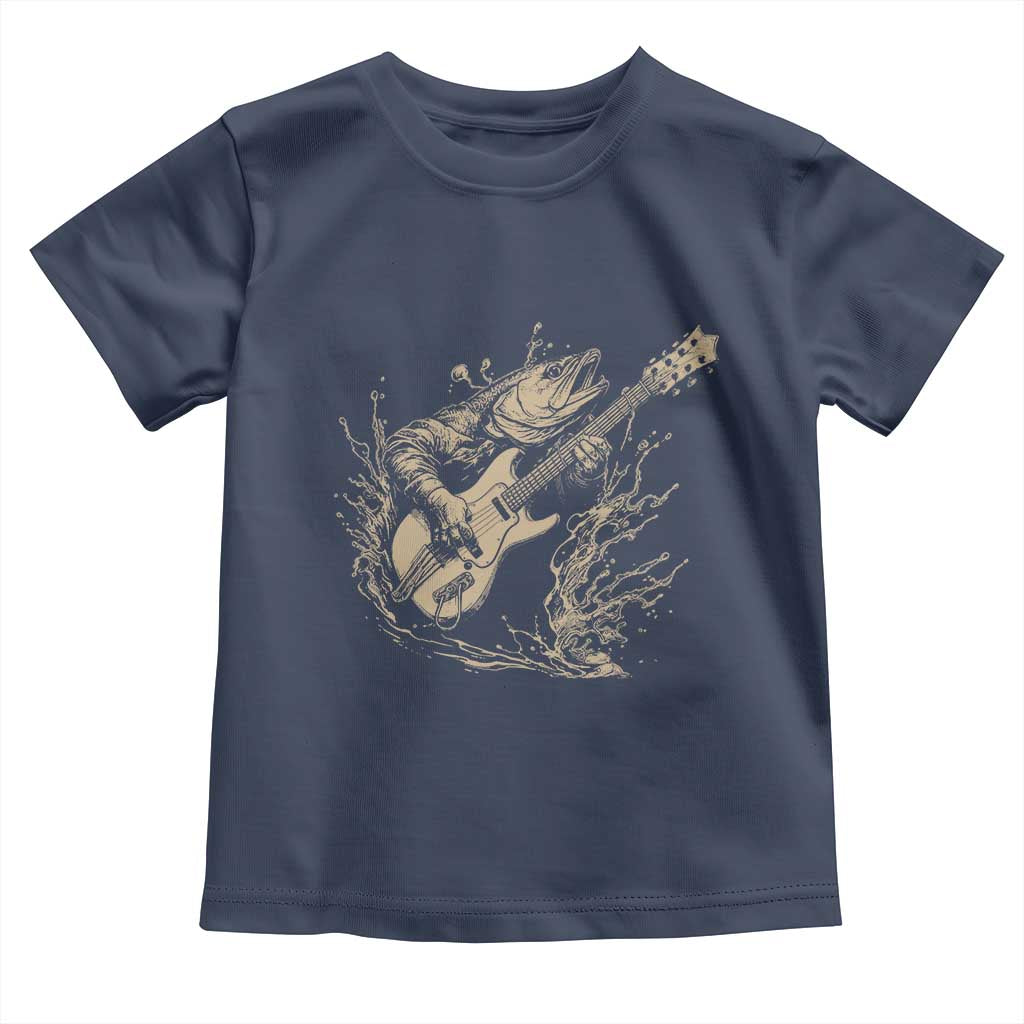 Vintage Trout Playing Guitar Toddler T Shirt Funny Fishing Musician Gift