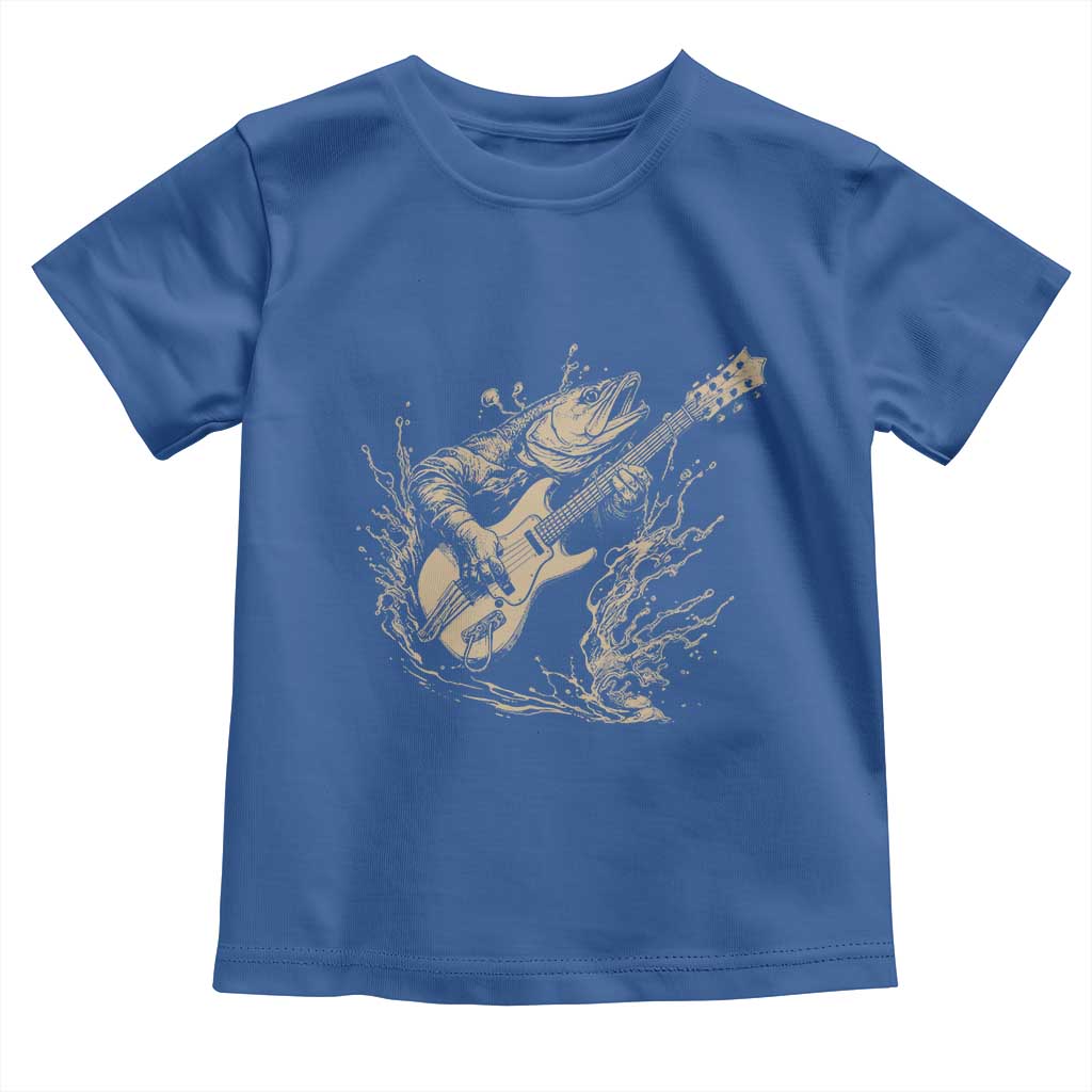 Vintage Trout Playing Guitar Toddler T Shirt Funny Fishing Musician Gift