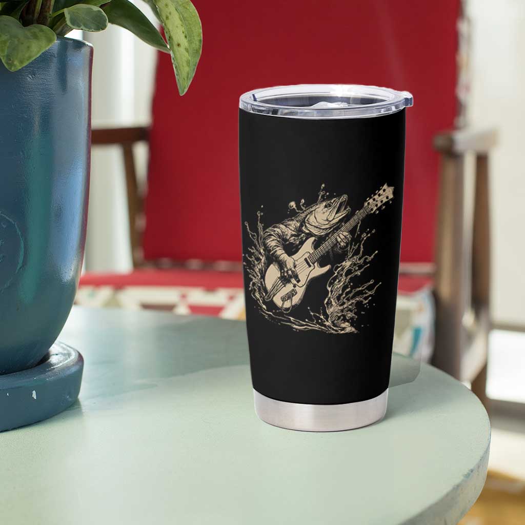 Vintage Trout Playing Guitar Tumbler Cup Funny Fishing Musician Gift