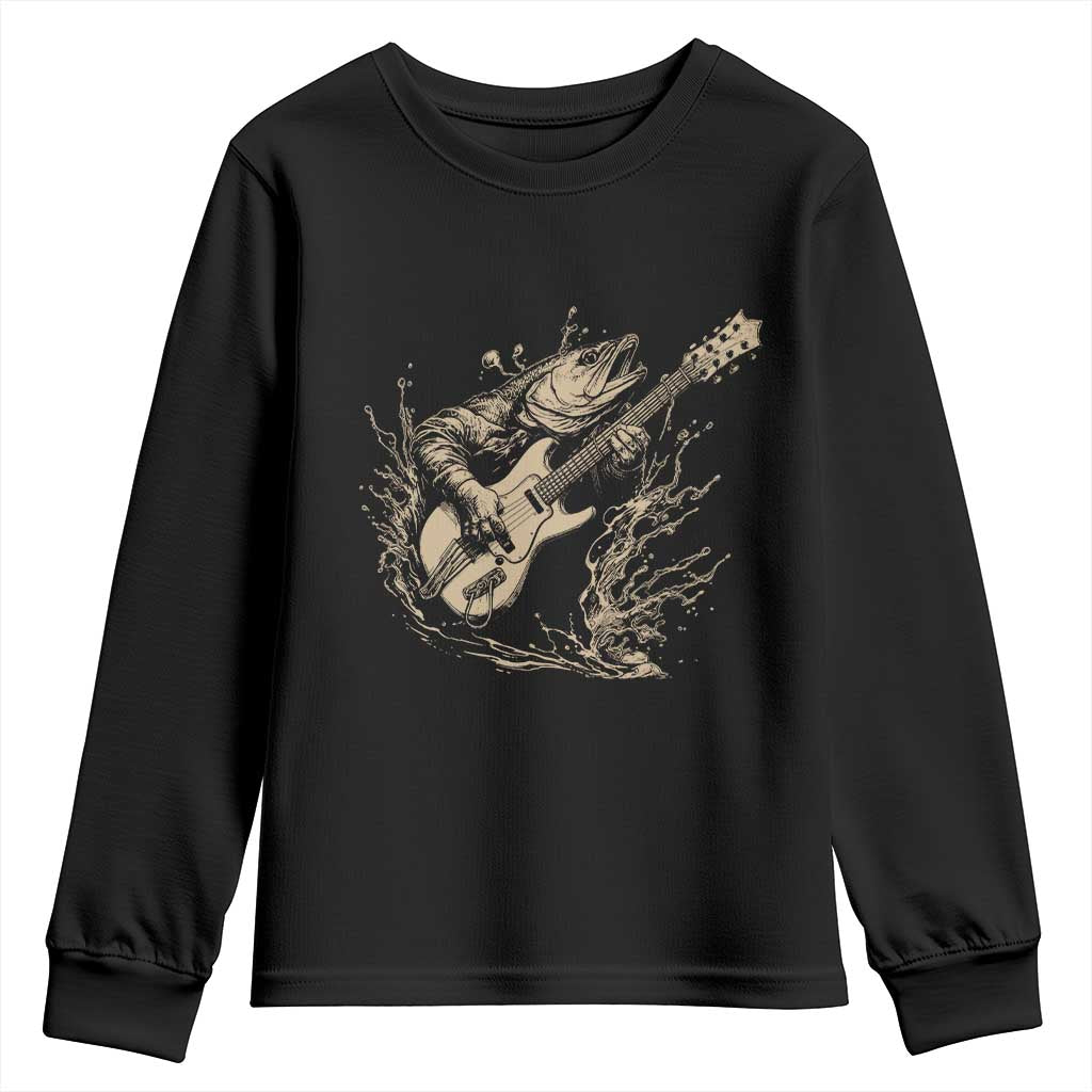 Vintage Trout Playing Guitar Youth Sweatshirt Funny Fishing Musician Gift