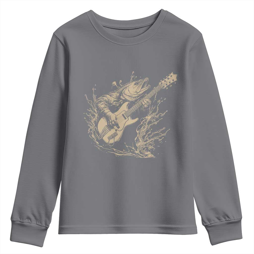 Vintage Trout Playing Guitar Youth Sweatshirt Funny Fishing Musician Gift