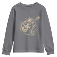 Vintage Trout Playing Guitar Youth Sweatshirt Funny Fishing Musician Gift