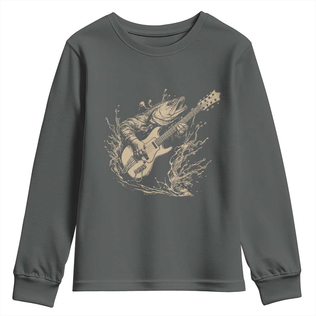 Vintage Trout Playing Guitar Youth Sweatshirt Funny Fishing Musician Gift