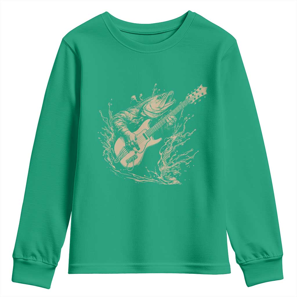 Vintage Trout Playing Guitar Youth Sweatshirt Funny Fishing Musician Gift