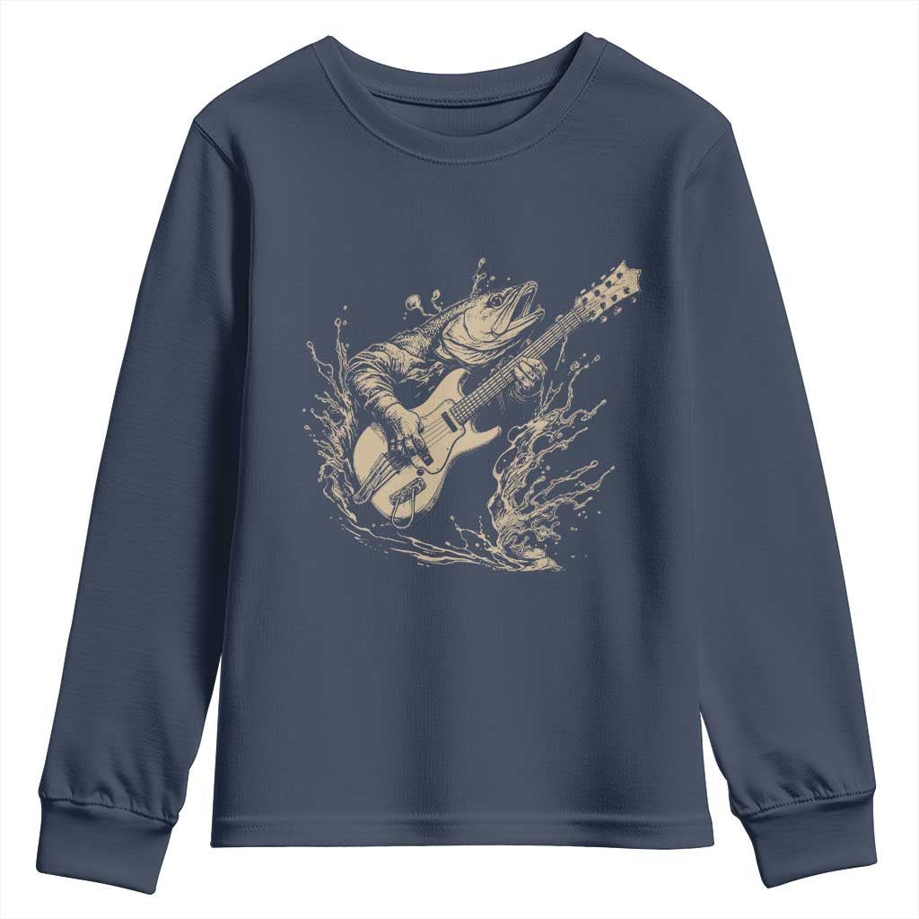 Vintage Trout Playing Guitar Youth Sweatshirt Funny Fishing Musician Gift