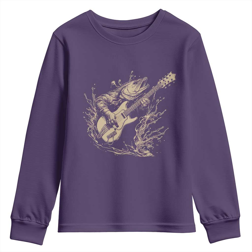 Vintage Trout Playing Guitar Youth Sweatshirt Funny Fishing Musician Gift