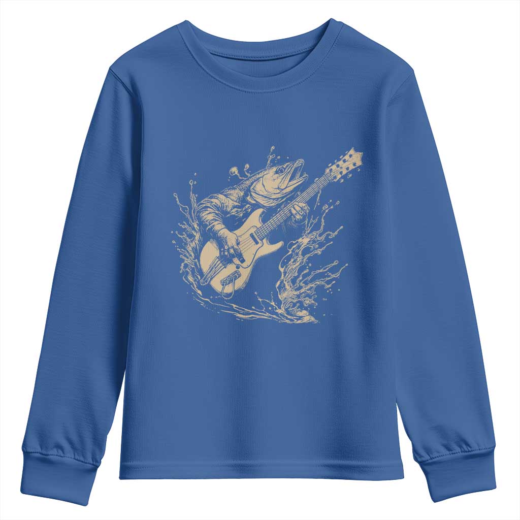 Vintage Trout Playing Guitar Youth Sweatshirt Funny Fishing Musician Gift