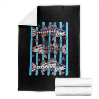 Patriotic Striped Bass Fishing Skeleton Throw Blanket USA Flag Angler Gift