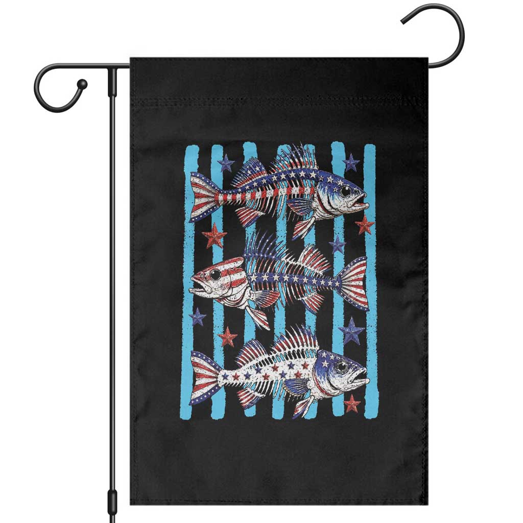 Patriotic Striped Bass Fishing Skeleton Garden Flag USA Flag Angler Gift