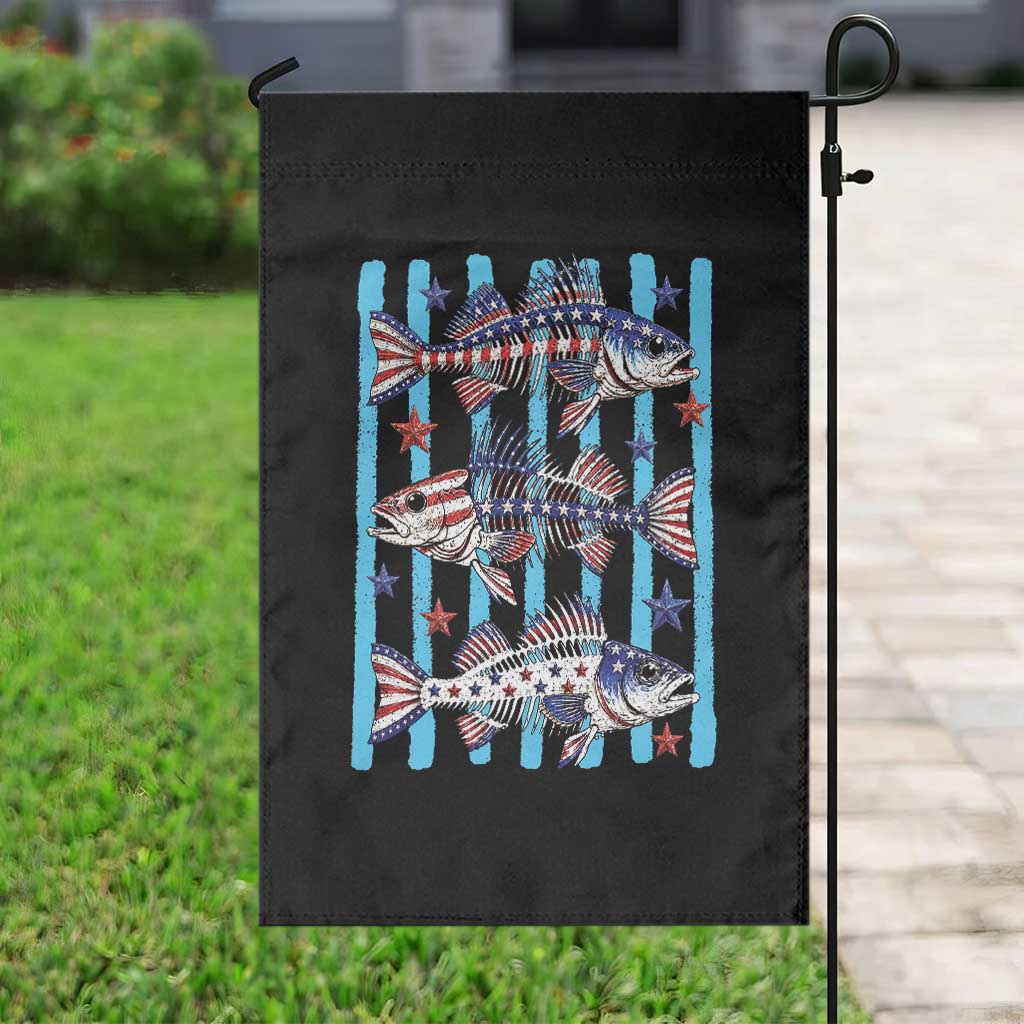 Patriotic Striped Bass Fishing Skeleton Garden Flag USA Flag Angler Gift
