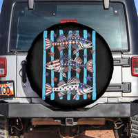 Patriotic Striped Bass Fishing Skeleton Spare Tire Cover USA Flag Angler Gift