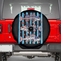 Patriotic Striped Bass Fishing Skeleton Spare Tire Cover USA Flag Angler Gift