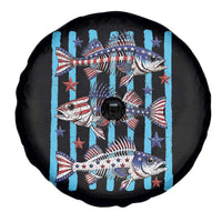 Patriotic Striped Bass Fishing Skeleton Spare Tire Cover USA Flag Angler Gift
