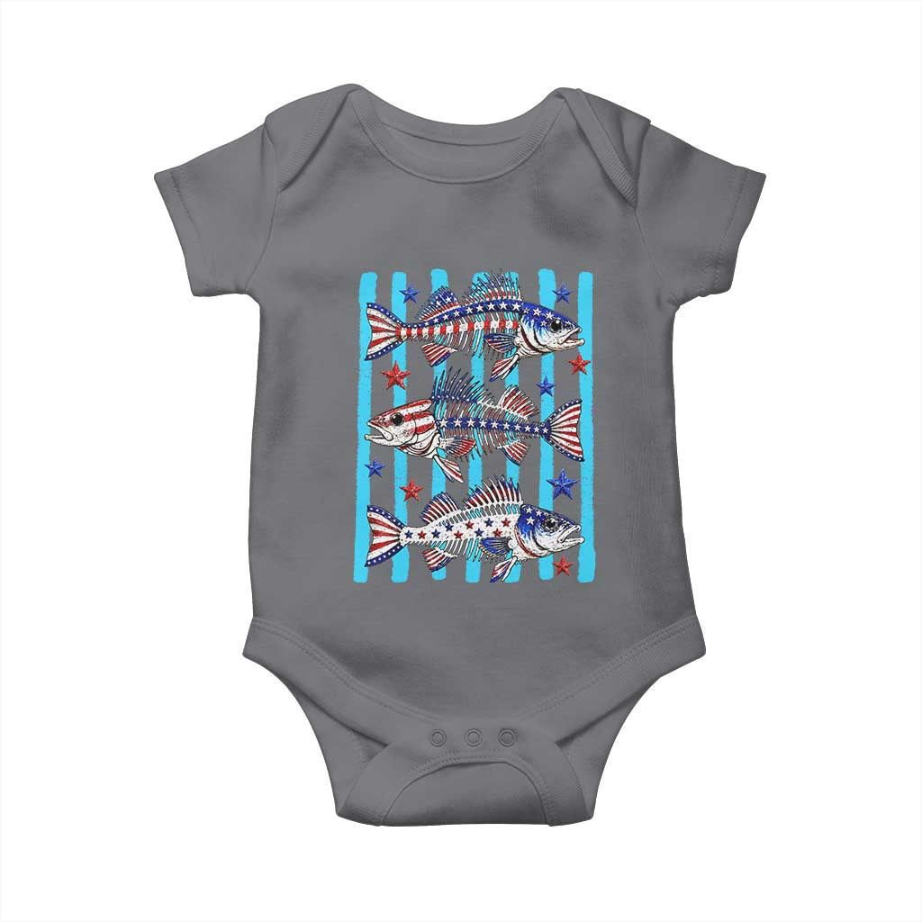 Patriotic Striped Bass Fishing Skeleton Baby Onesie USA Flag Angler Gift