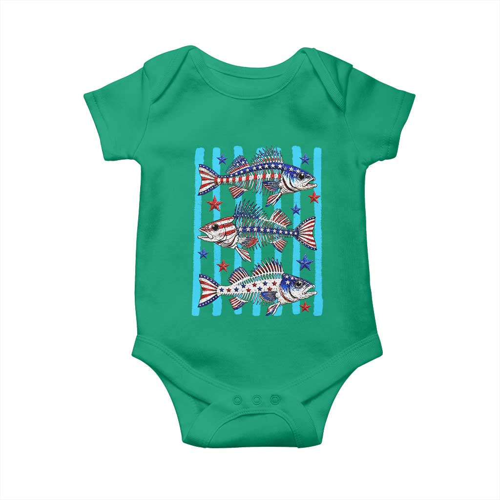 Patriotic Striped Bass Fishing Skeleton Baby Onesie USA Flag Angler Gift