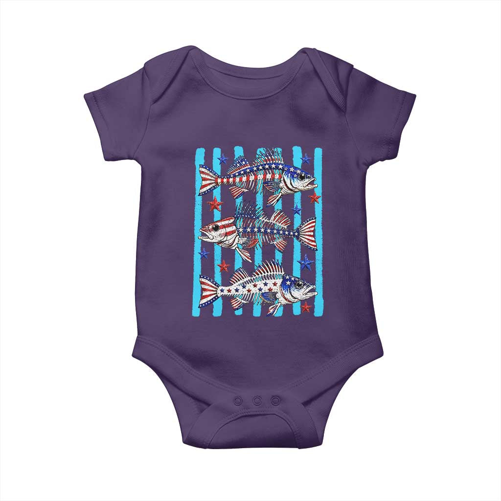 Patriotic Striped Bass Fishing Skeleton Baby Onesie USA Flag Angler Gift