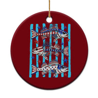 Patriotic Striped Bass Fishing Skeleton Ceramic Ornament USA Flag Angler Gift