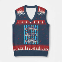 Patriotic Striped Bass Fishing Skeleton V-Neck Knit Sweater Vest USA Flag Angler Gift