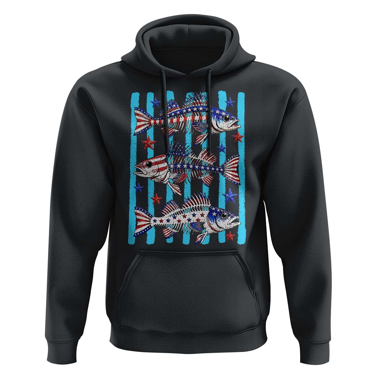 Patriotic Striped Bass Fishing Skeleton Hoodie USA Flag Angler Gift