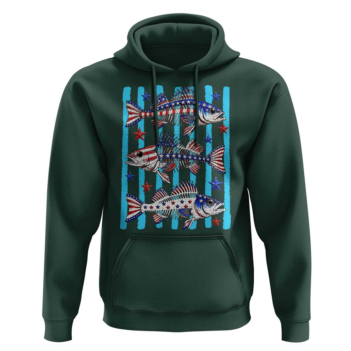 Patriotic Striped Bass Fishing Skeleton Hoodie USA Flag Angler Gift