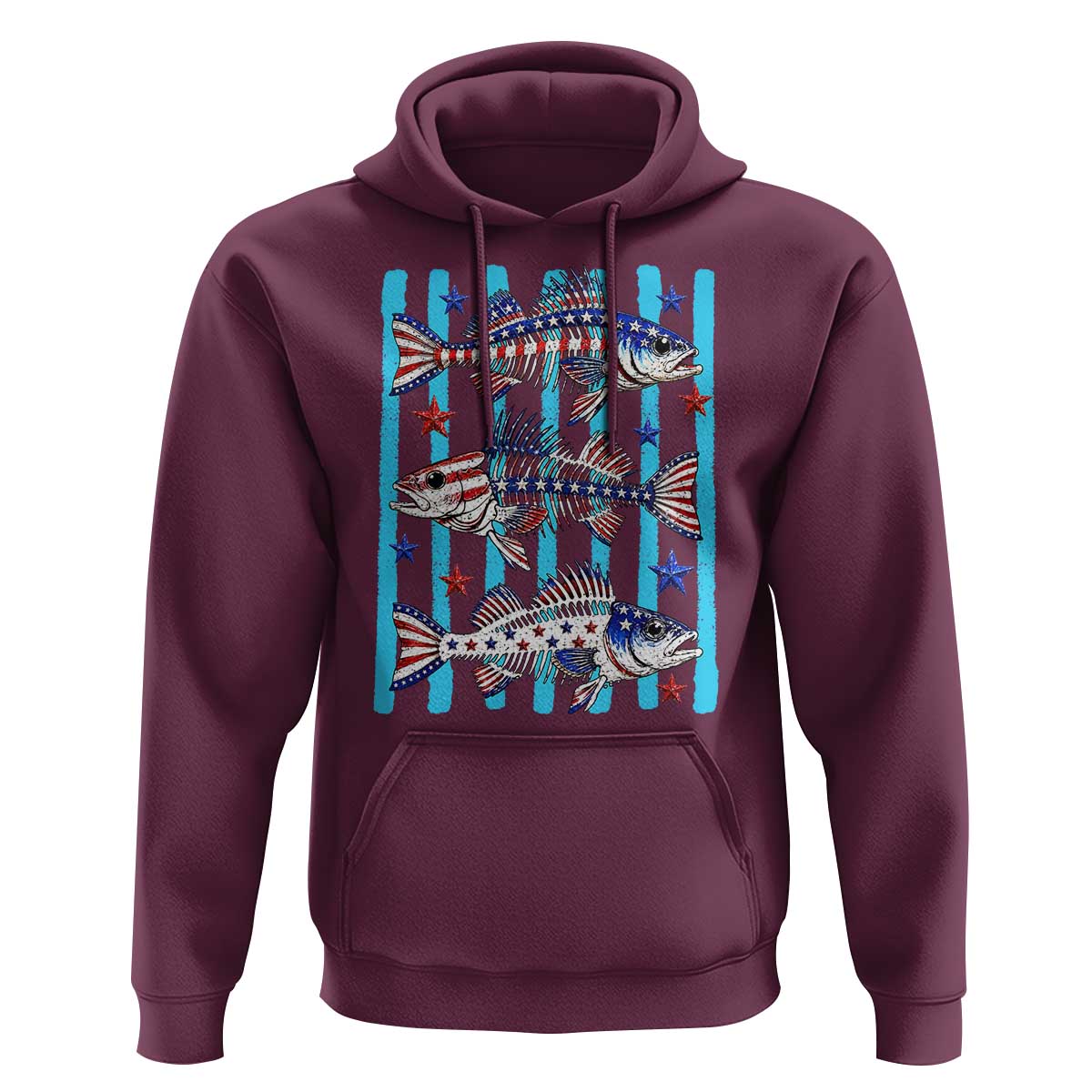 Patriotic Striped Bass Fishing Skeleton Hoodie USA Flag Angler Gift