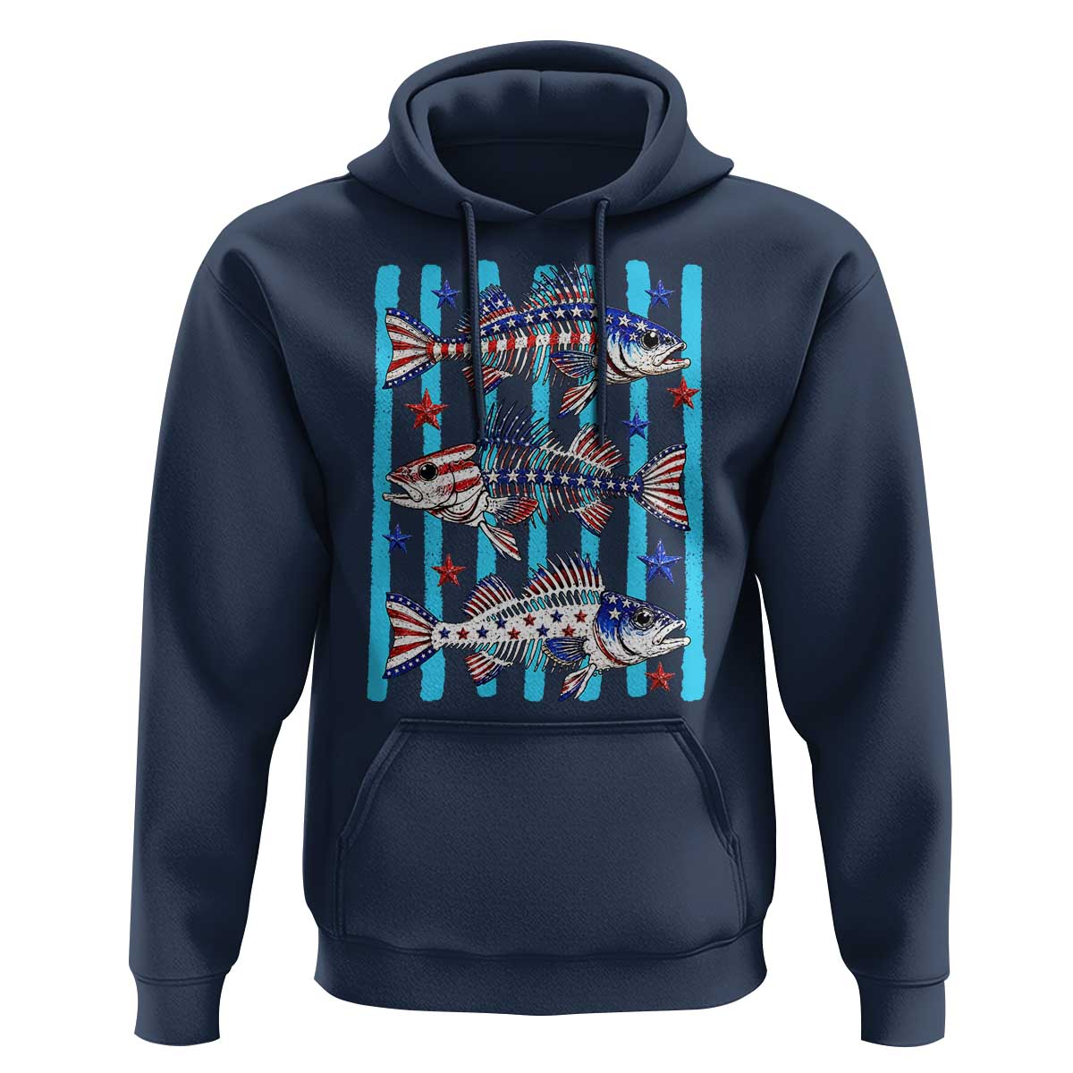 Patriotic Striped Bass Fishing Skeleton Hoodie USA Flag Angler Gift
