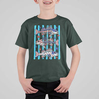 Patriotic Striped Bass Fishing Skeleton T Shirt For Kid USA Flag Angler Gift
