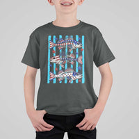 Patriotic Striped Bass Fishing Skeleton T Shirt For Kid USA Flag Angler Gift