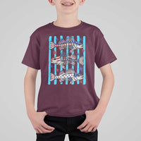 Patriotic Striped Bass Fishing Skeleton T Shirt For Kid USA Flag Angler Gift