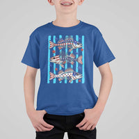 Patriotic Striped Bass Fishing Skeleton T Shirt For Kid USA Flag Angler Gift